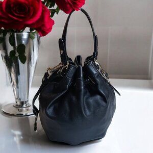 Authentic Coach Mia Drawstring Bucket Bag 14601 | Black Leather Polka Dot